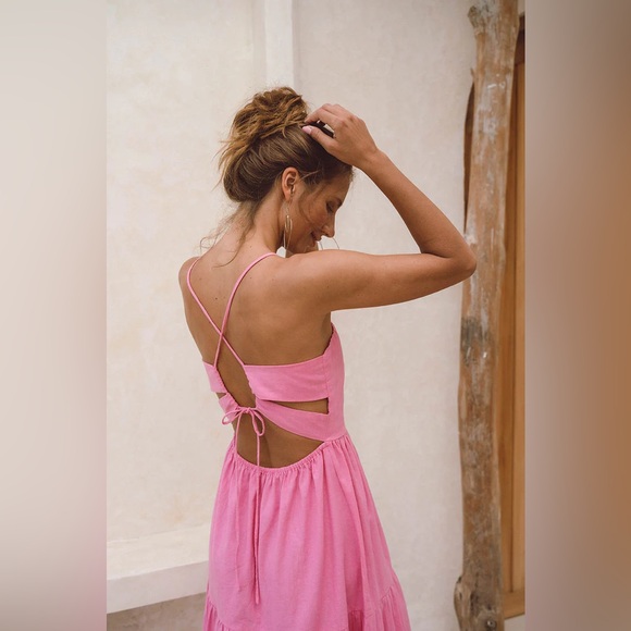 ROVE designs The Joie Midi linen cotton Dress in Soft Pink - S - Picture 3 of 8